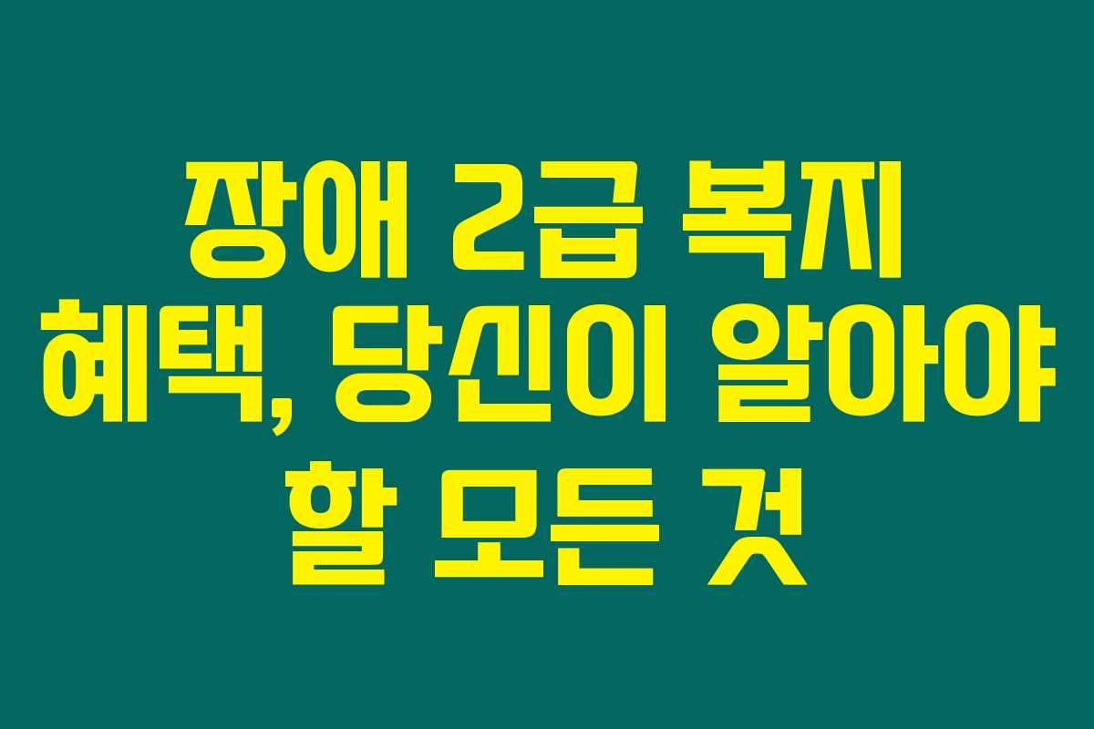 장애 2급 복지 혜택, 당신이 알아야 할 모든 것 장애 2급 복지 혜택, 당신이 알아야 할 모든 것