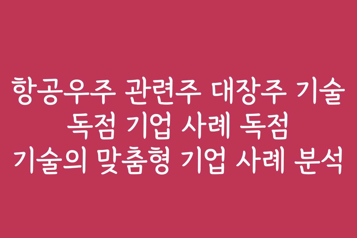 항공우주 관련주 대장주 기술 독점 기업 사례 독점 기술의 맞춤형 기업 사례 분석