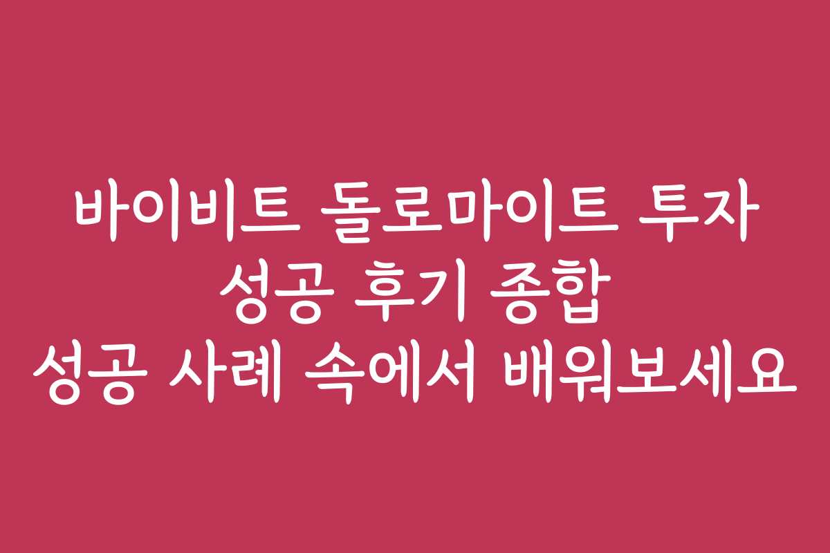 바이비트 돌로마이트 투자 성공 후기 종합 성공 사례 속에서 배워보세요