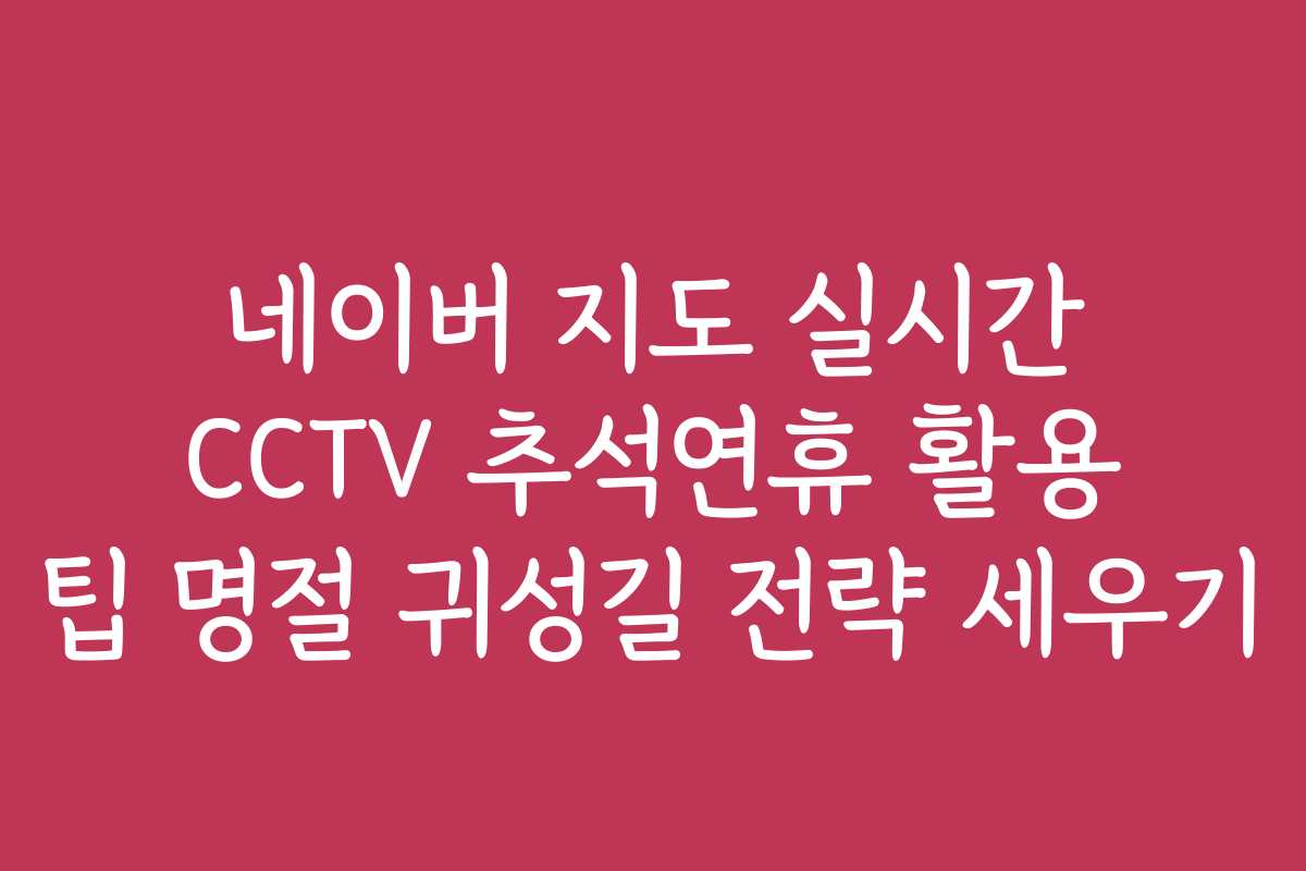네이버 지도 실시간 CCTV 추석연휴 활용 팁 명절 귀성길 전략 세우기