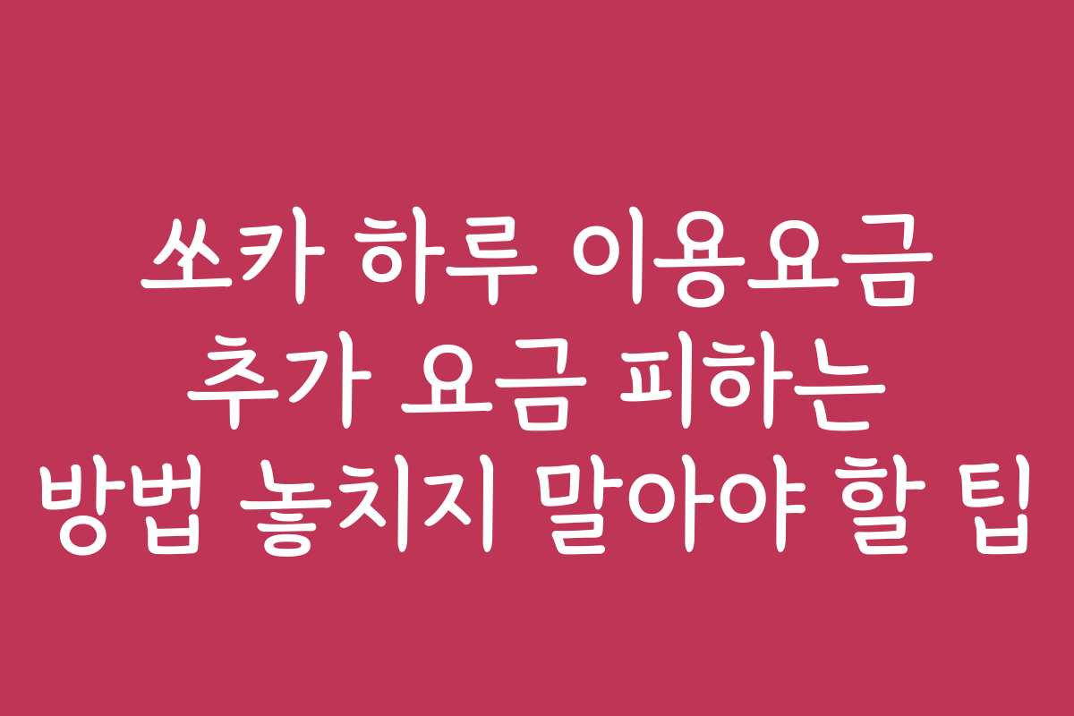 쏘카 하루 이용요금 추가 요금 피하는 방법 놓치지 말아야 할 팁