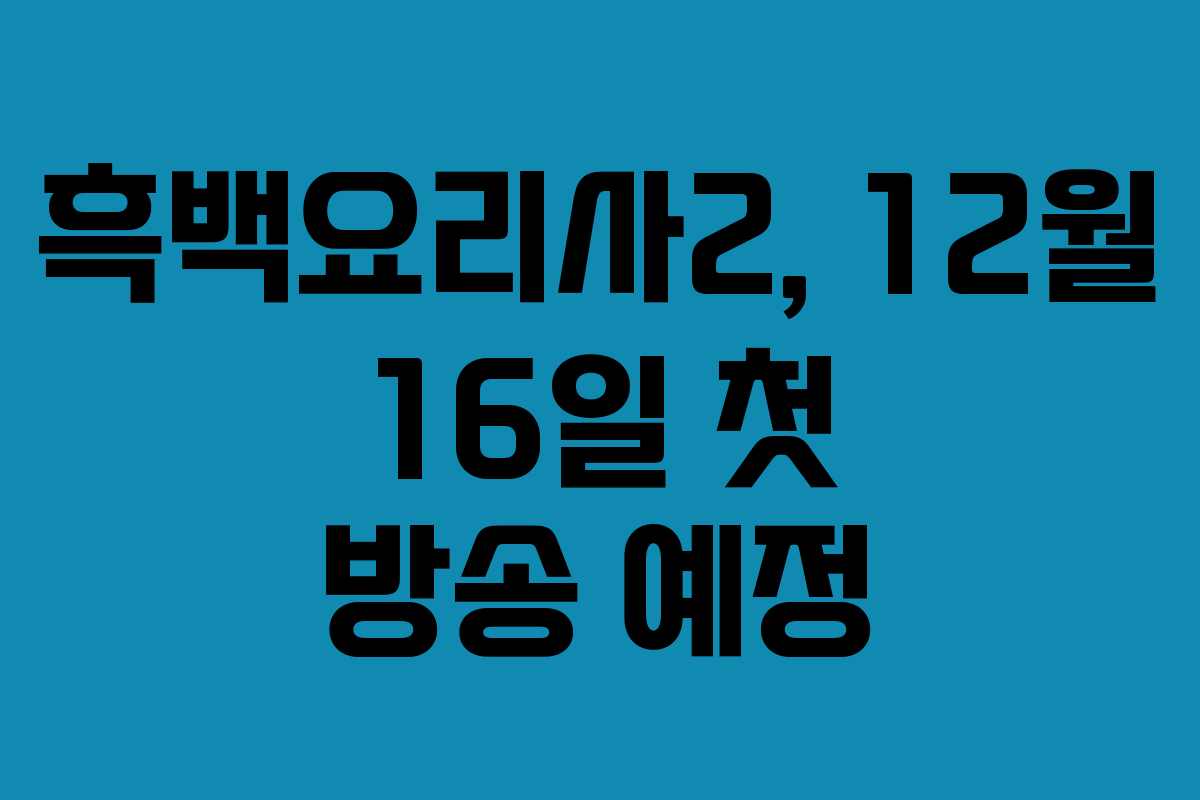 흑백요리사2, 12월 16일 첫 방송 예정