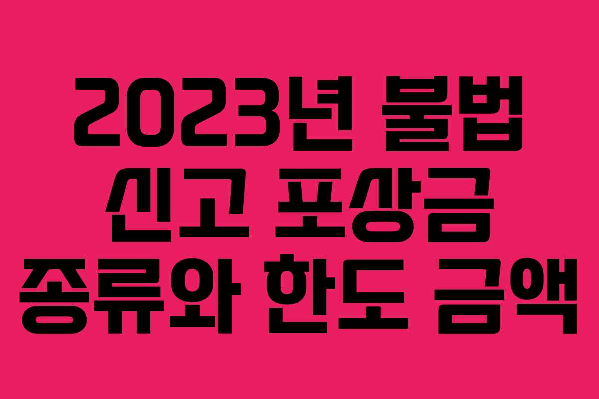 2023년 불법 신고 포상금 종류와 한도 금액