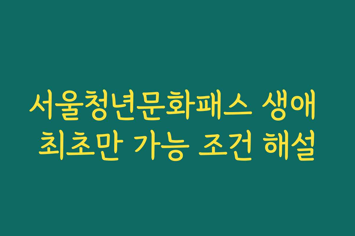 서울청년문화패스 생애 최초만 가능 조건 해설