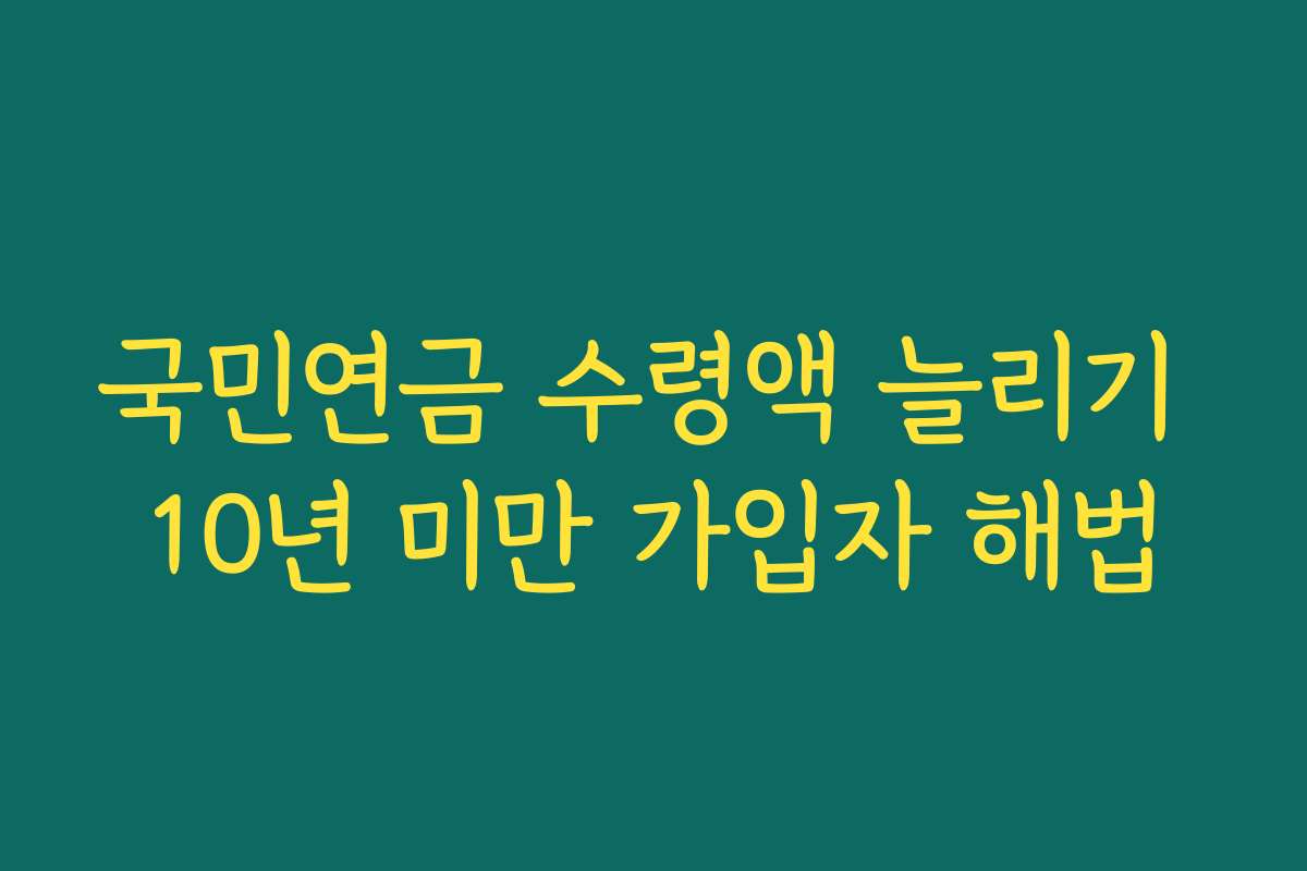 국민연금 수령액 늘리기 10년 미만 가입자 해법