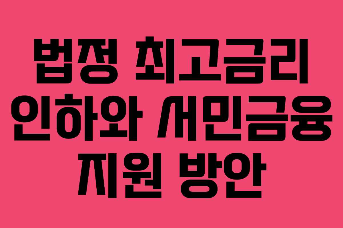법정 최고금리 인하와 서민금융 지원 방안
