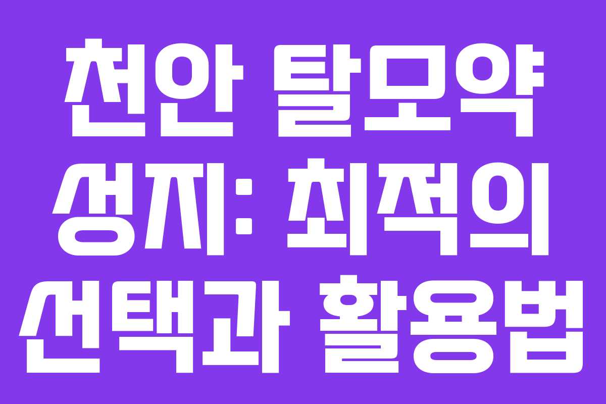 천안 탈모약 성지: 최적의 선택과 활용법